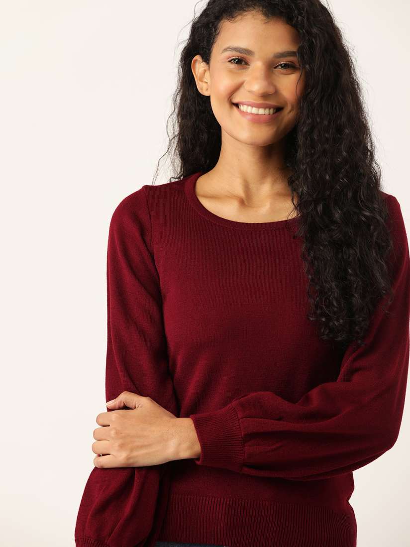 Buy DressBerry Women Burgundy Solid Pullover Sweater Sweaters for Women 11951938 Myntra