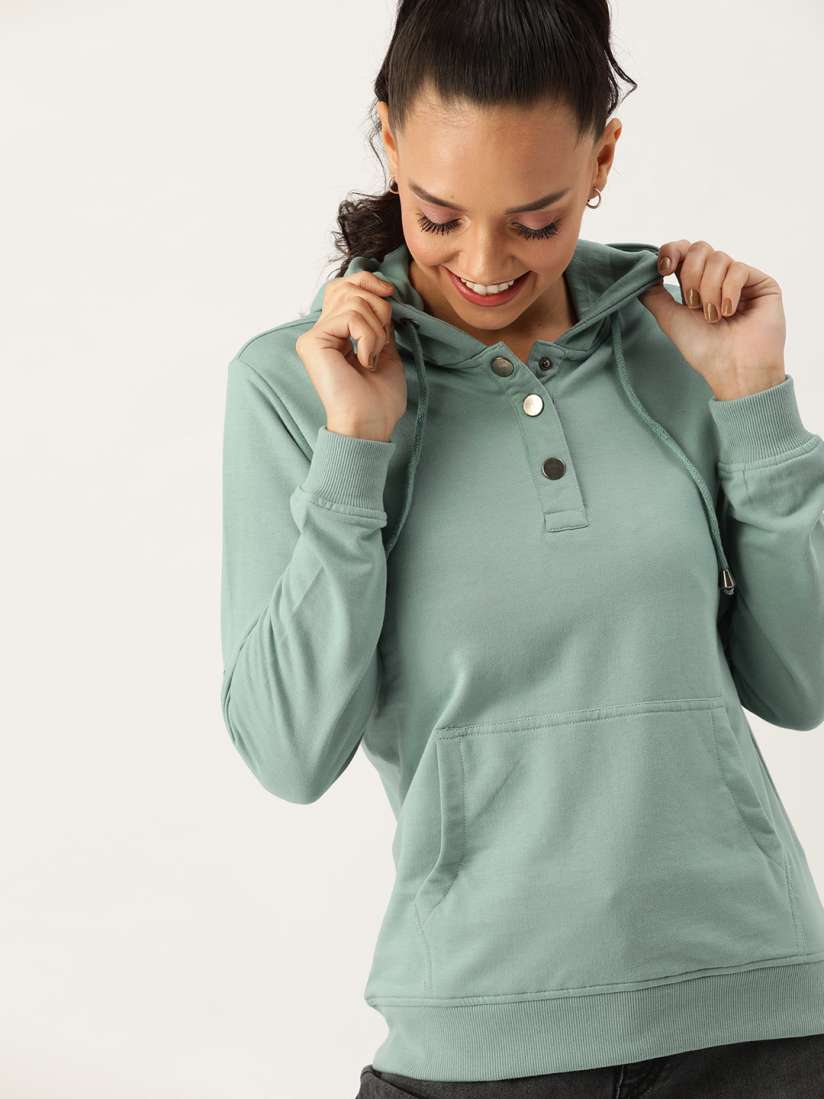 Buy DressBerry Women Green Solid Hooded Sweatshirt Sweatshirts for Women 11952410 Myntra