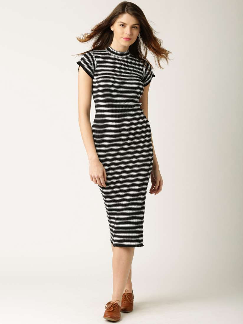 Buy DressBerry Black White Striped Bodycon Dress Dresses for Women 1195529 Myntra