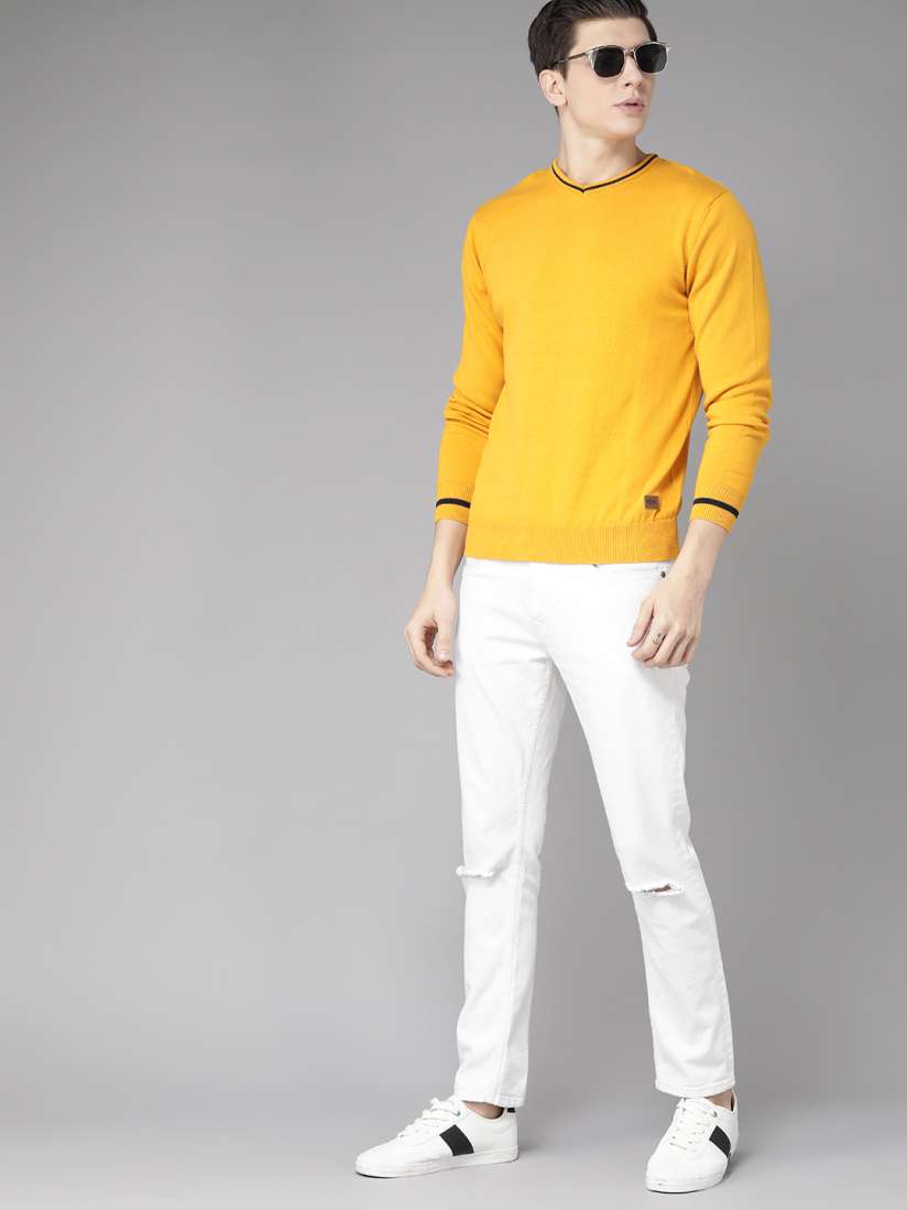 Mens yellow pullover sweater on sale