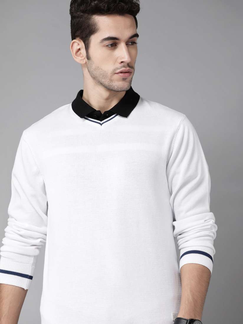 Buy Roadster Men White Solid Pullover Sweater Sweaters for Men 11955628 Myntra