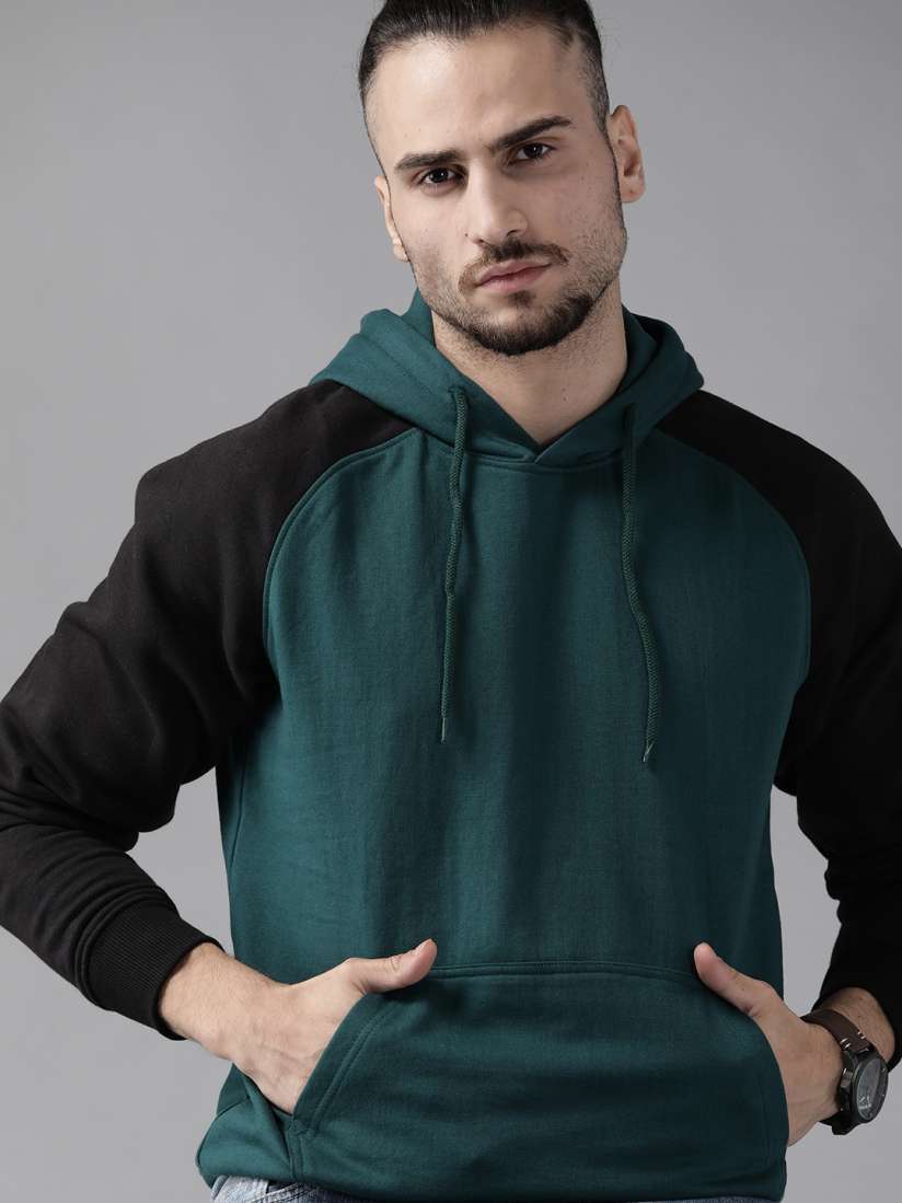 Buy Roadster Men Green Black Solid Hooded Sweatshirt Sweatshirts for Men 11961776 Myntra