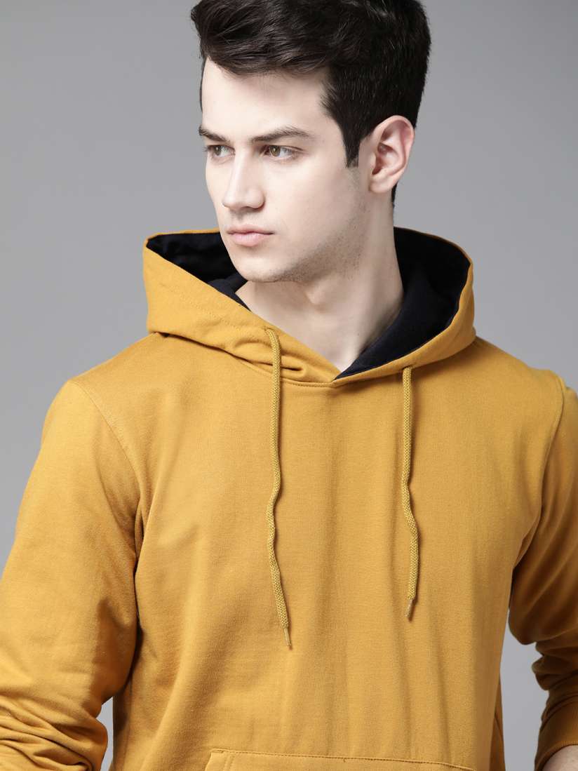 Buy Roadster Men Mustard Yellow Solid Hooded Sweatshirt Sweatshirts for Men 11961834 Myntra