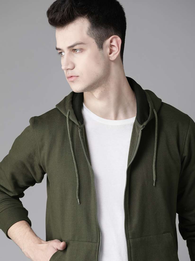 Buy Roadster Men Olive Green Solid Hooded Sweatshirt Sweatshirts for Men 11961974 Myntra