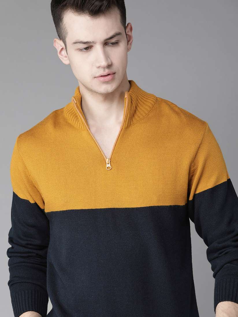 Half Zip Mustard Colour Jumper Roadster Men Navy Blue Mustard