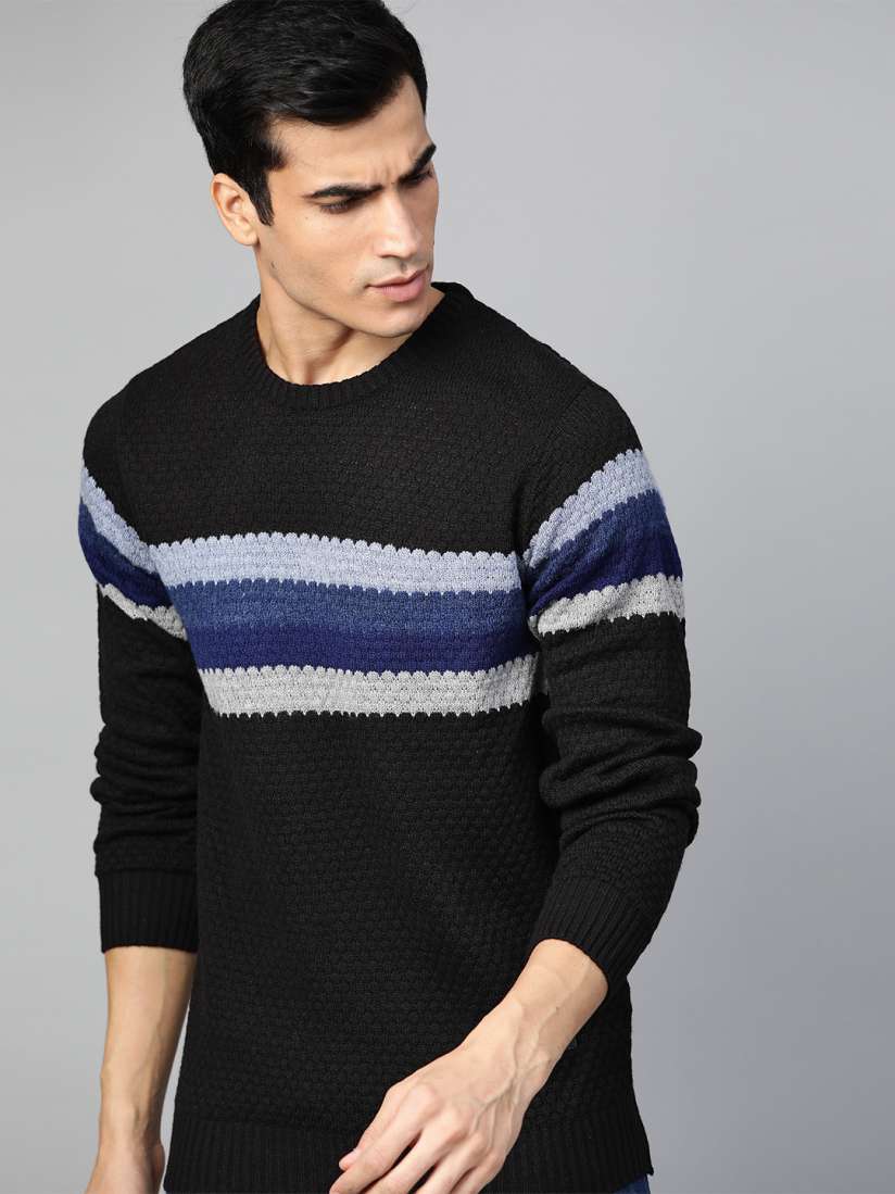 Buy Roadster Men Black Grey Striped Pullover Sweater Sweaters for Men 11963534 Myntra