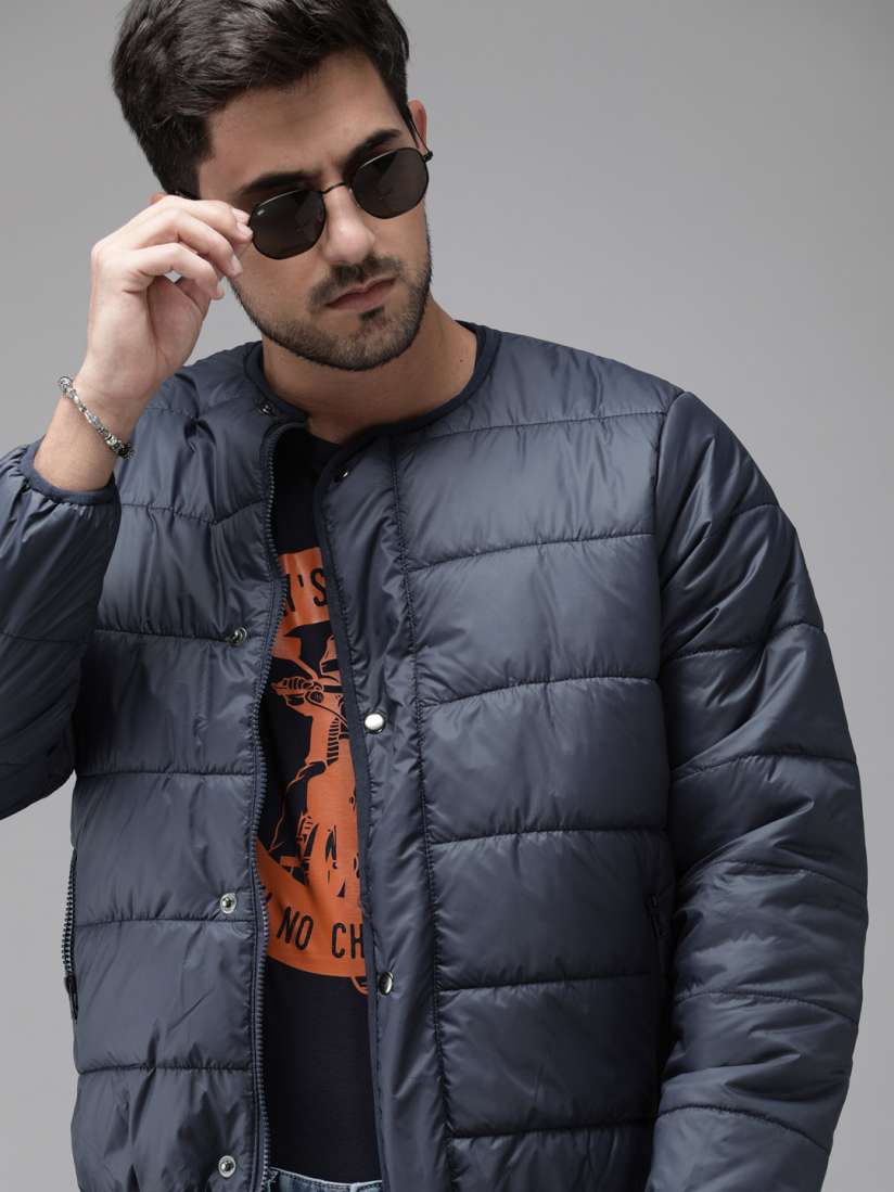 Buy Roadster Men Navy Blue Soft Padded Collarless Jacket Jackets for Men 11966766 Myntra