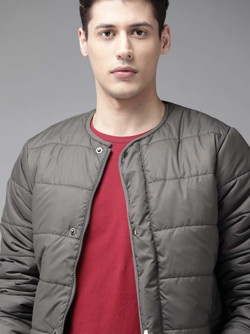 Buy Roadster Men Charcoal Grey Soft Padded Collarless Jacket Jackets for Men 11966822 Myntra