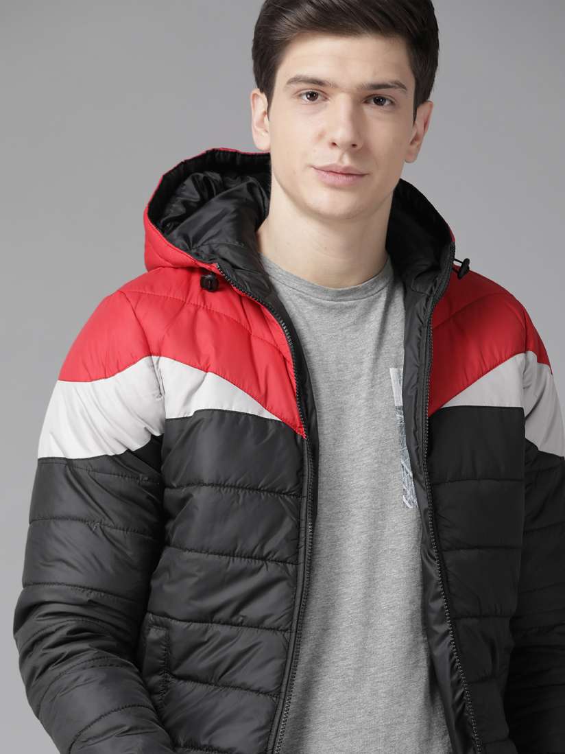 Buy Roadster Men Black Red Colourblocked Hooded Puffer Jacket Jackets for Men 11966850 Myntra