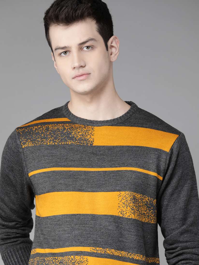 Grey and yellow sweater on sale