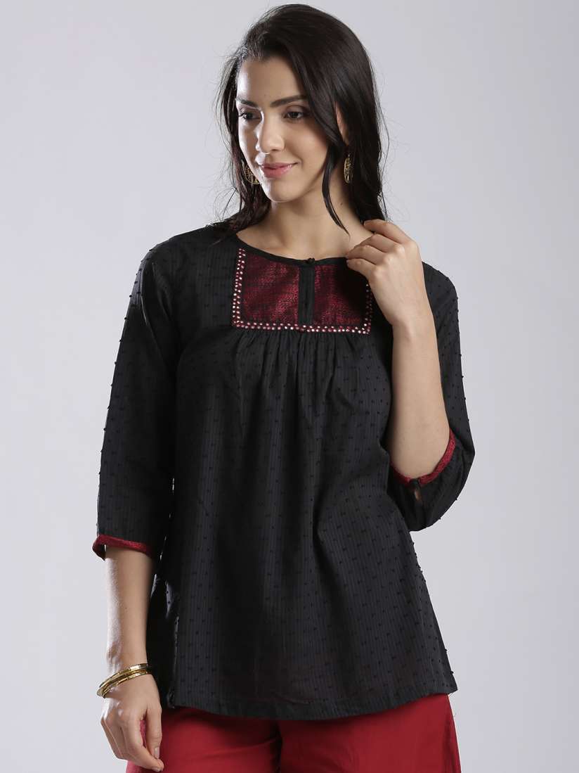 Buy Fabindia Black Self Striped Dobby A Line Kurti Kurtis for Women 1197054 Myntra