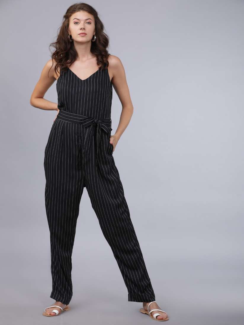 Buy Tokyo Talkies Women Black White Striped Basic Jumpsuit Jumpsuit for Women 11970540 Myntra
