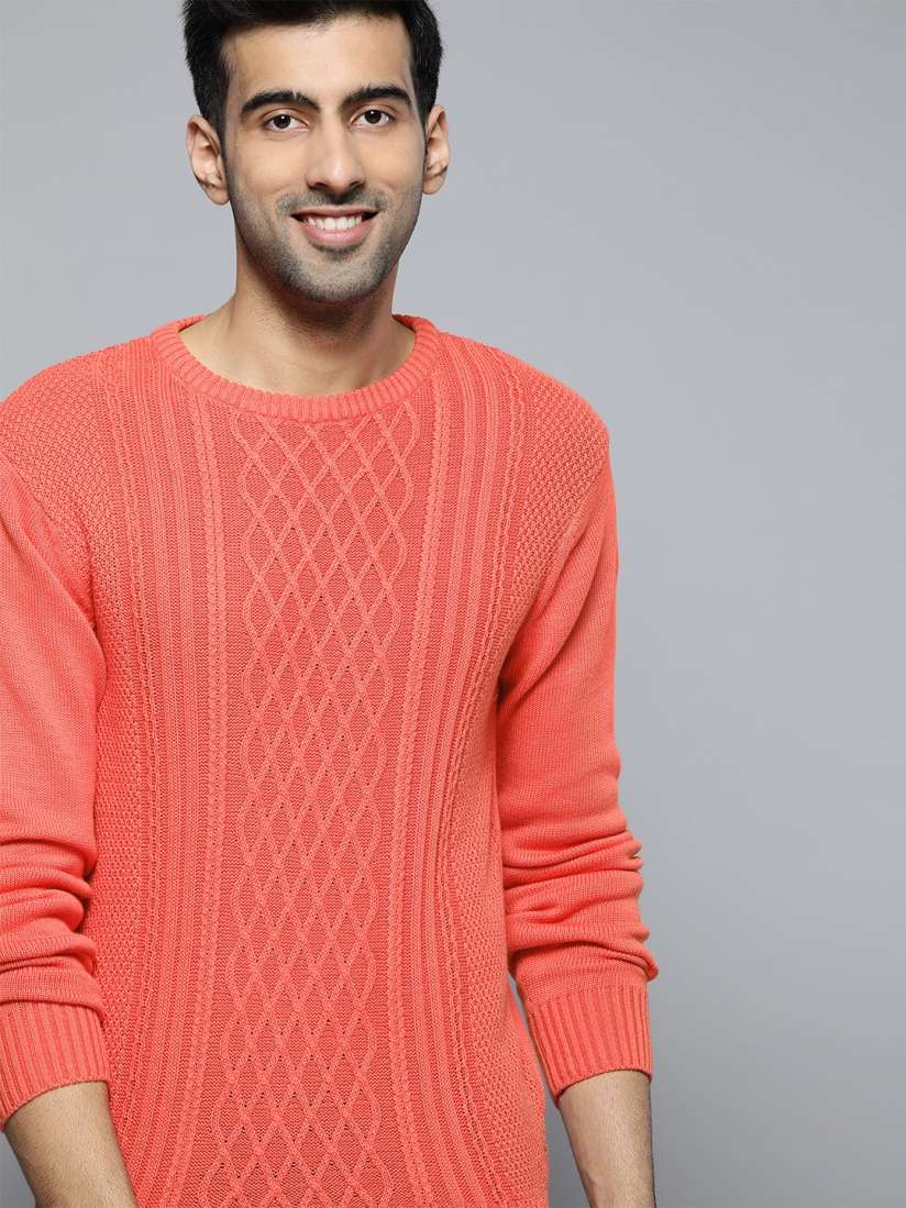 Buy Mast Harbour Men Coral Pink Self Design Pullover Sweater Sweaters for Men 11972878 Myntra