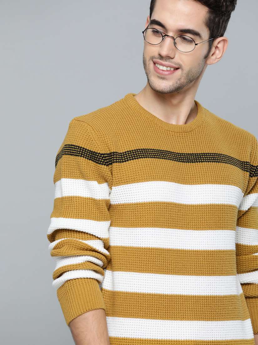 White and yellow striped sweater on sale