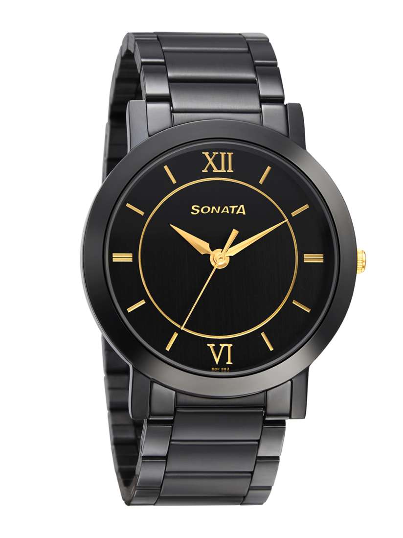 Sonata black analog watch deals