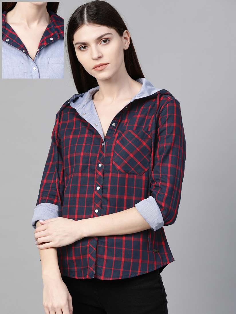 Roadster women's checkered casual reversible shirt discount