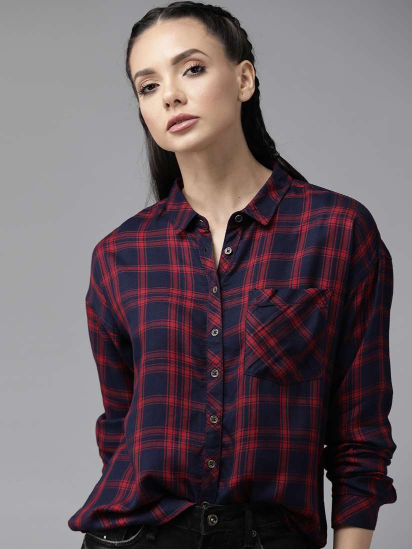 Buy Roadster Women Navy Blue Tartan Checked Casual Shirt Shirts for Women 11987156 Myntra