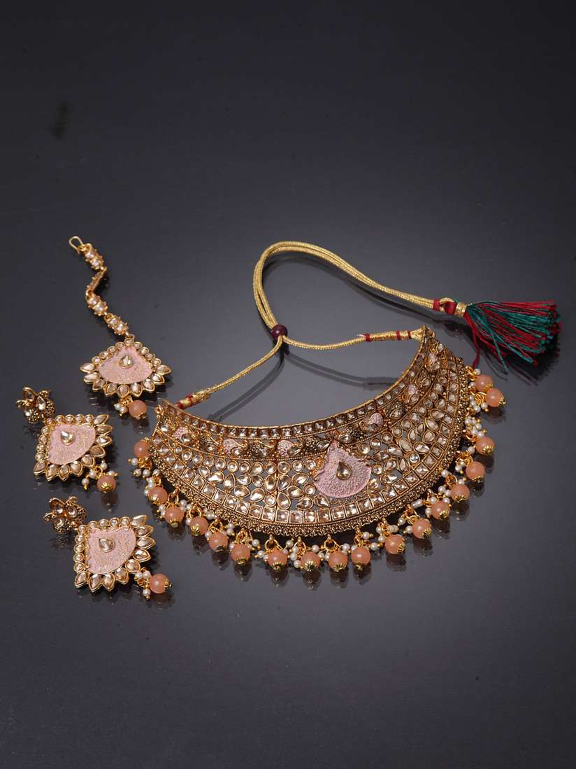 Buy ANIKAS CREATION Gold-Plated Beige Peach-Coloured Kundan