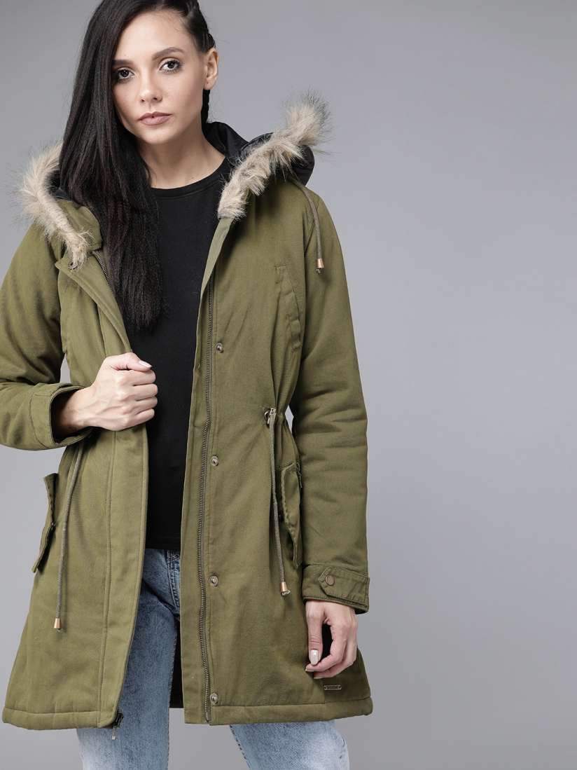 Parka jacket olive green top