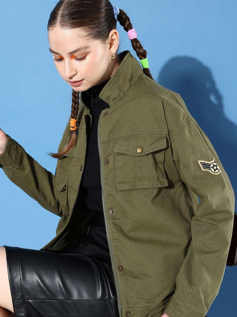 Buy Roadster Women Olive Green Antiviral Protective Finish Solid Tailored Jacket Jackets for Women 11990380 Myntra