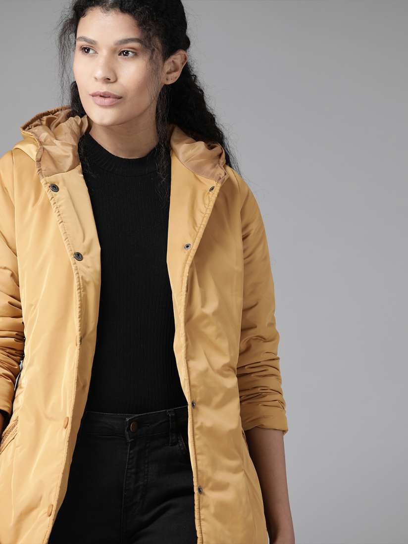 Mustard hooded puffer jacket discount