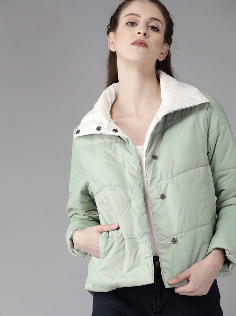Buy Roadster Women Mint Green White Solid Padded Jacket Jackets for Women 11990620 Myntra