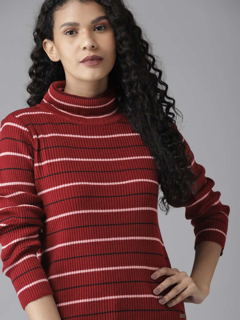 Buy Roadster Women Maroon White Striped Pullover Sweater Sweaters for Women 11990762 Myntra