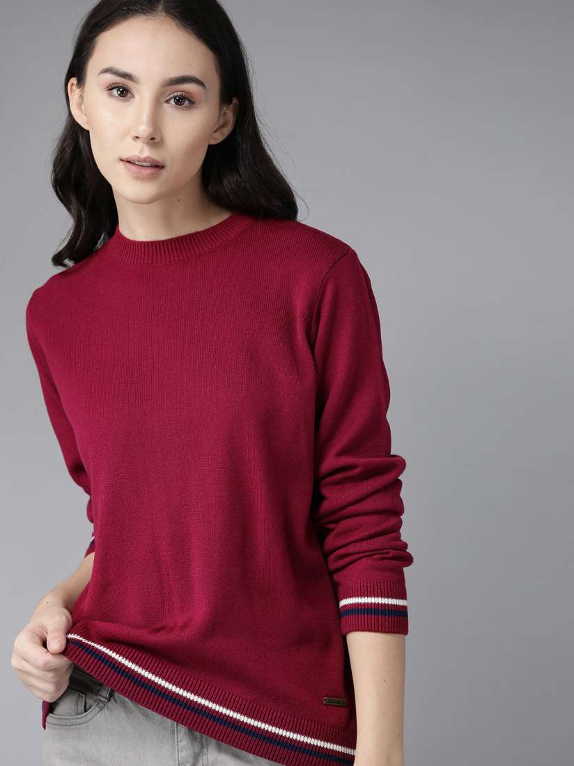 Buy Roadster Women Magenta Solid Pullover Sweaters for Women 11990990 Myntra