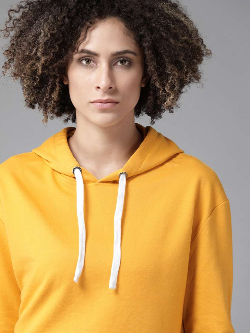Buy Roadster Women Mustard Solid Boxy Hooded Sweatshirt Sweatshirts for Women 11991058 Myntra