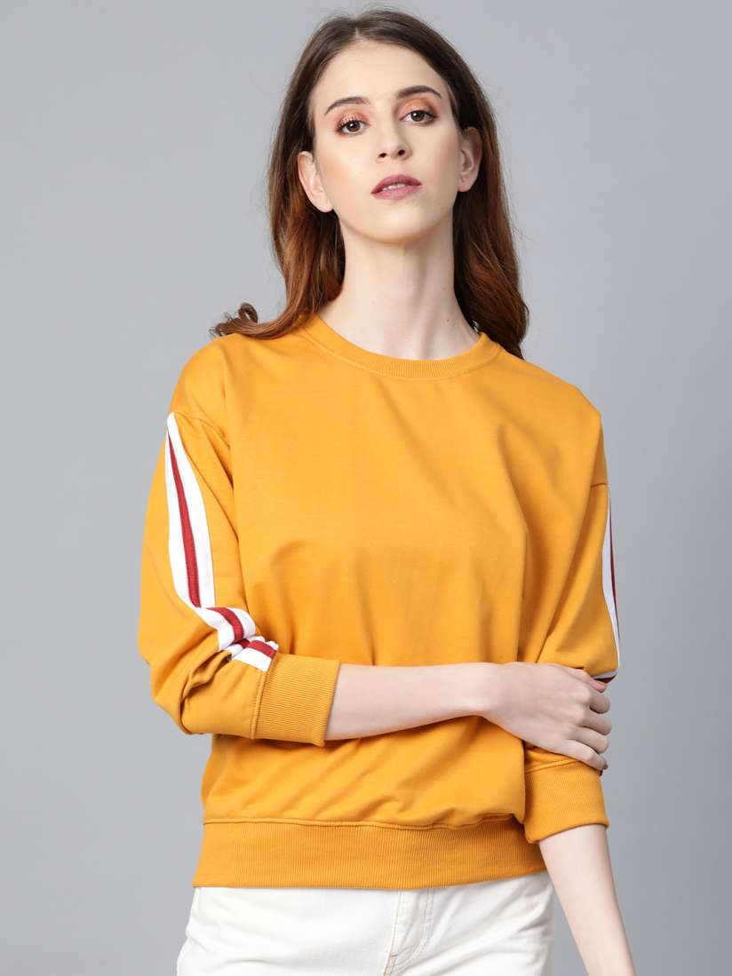 Buy Roadster Women Mustard Yellow Solid Sweatshirt with Side Stripe Detail Sweatshirts for Women 11991378 Myntra