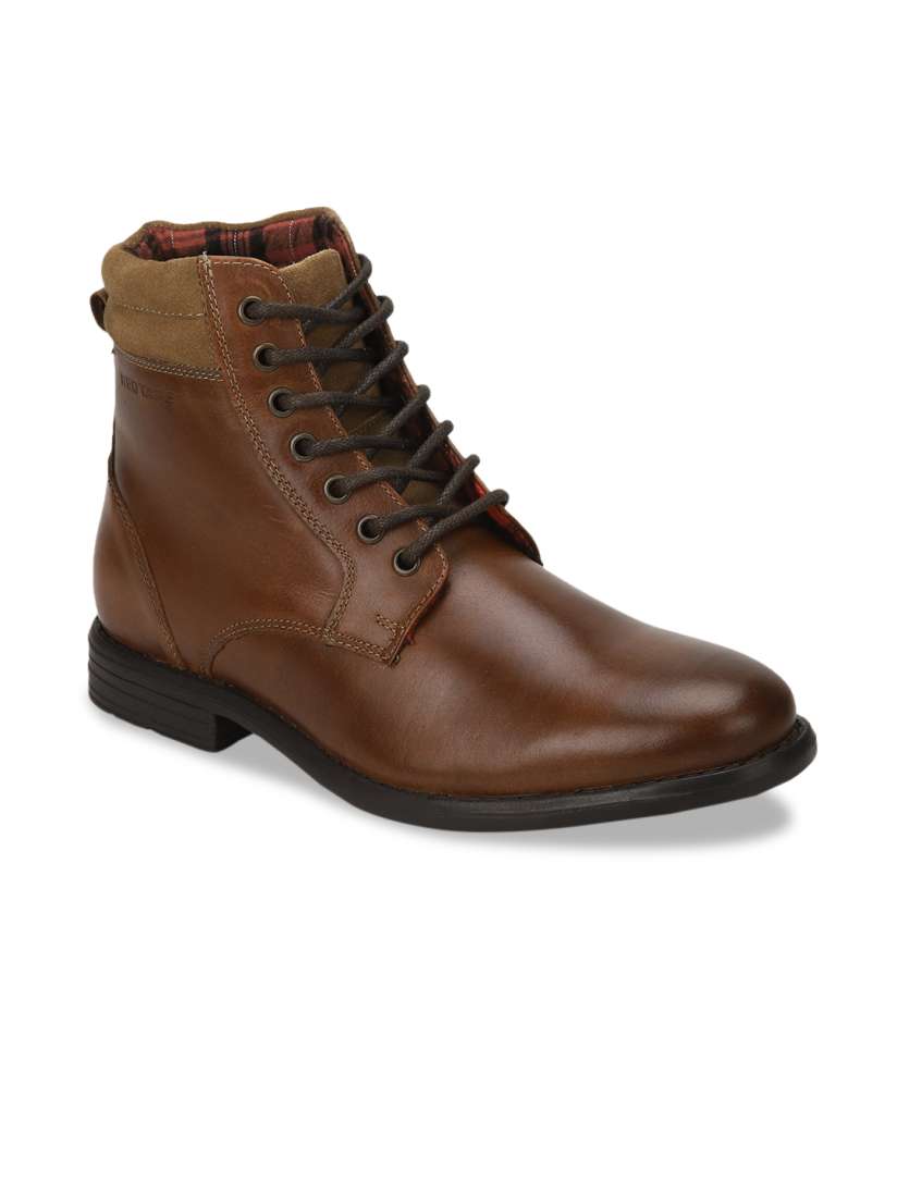 Buy Red Tape Men Brown Solid Leather Mid Top Flat Boots Casual Shoes for Men 12005562 Myntra