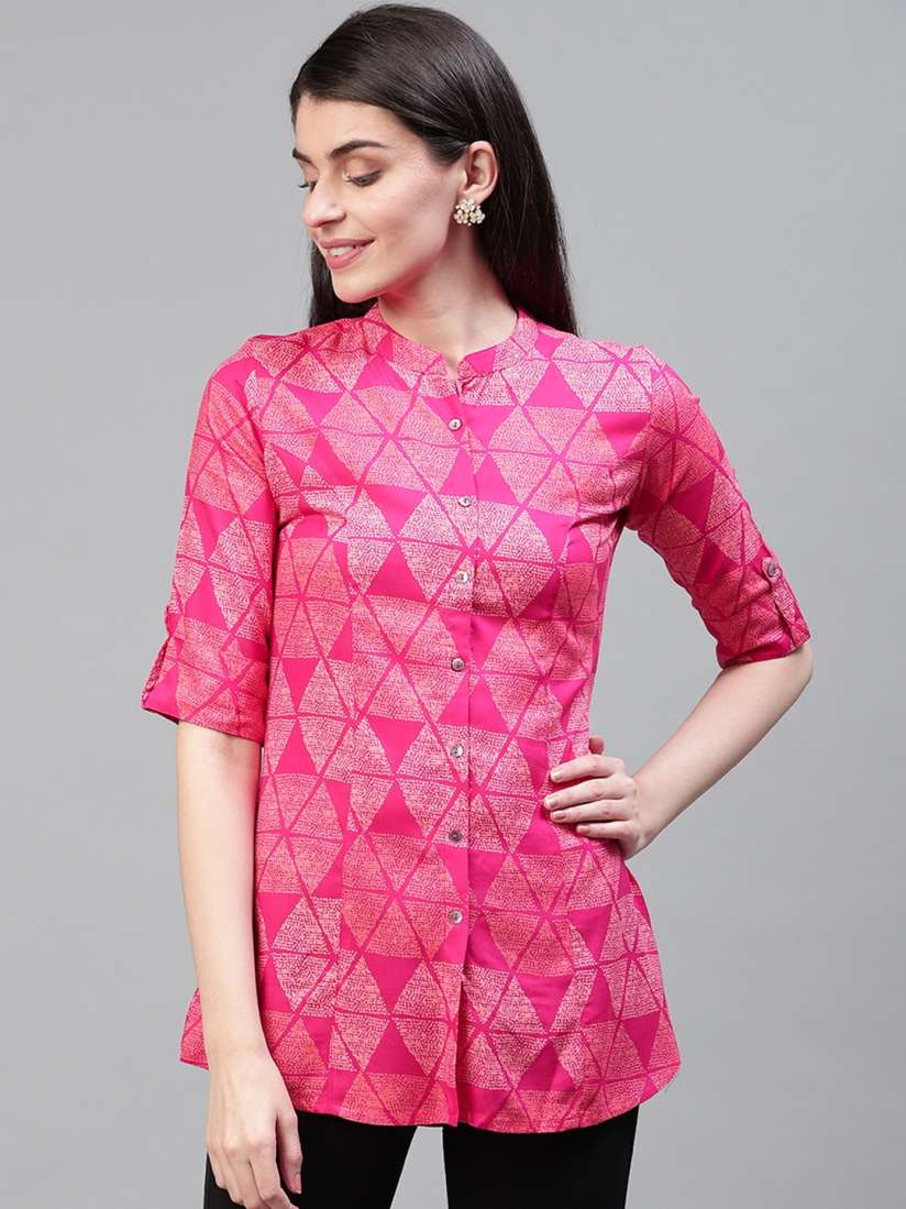 Buy Cayman Women Pink Beige Printed Shirt Style Kurti Kurtis for Women 12015962 Myntra