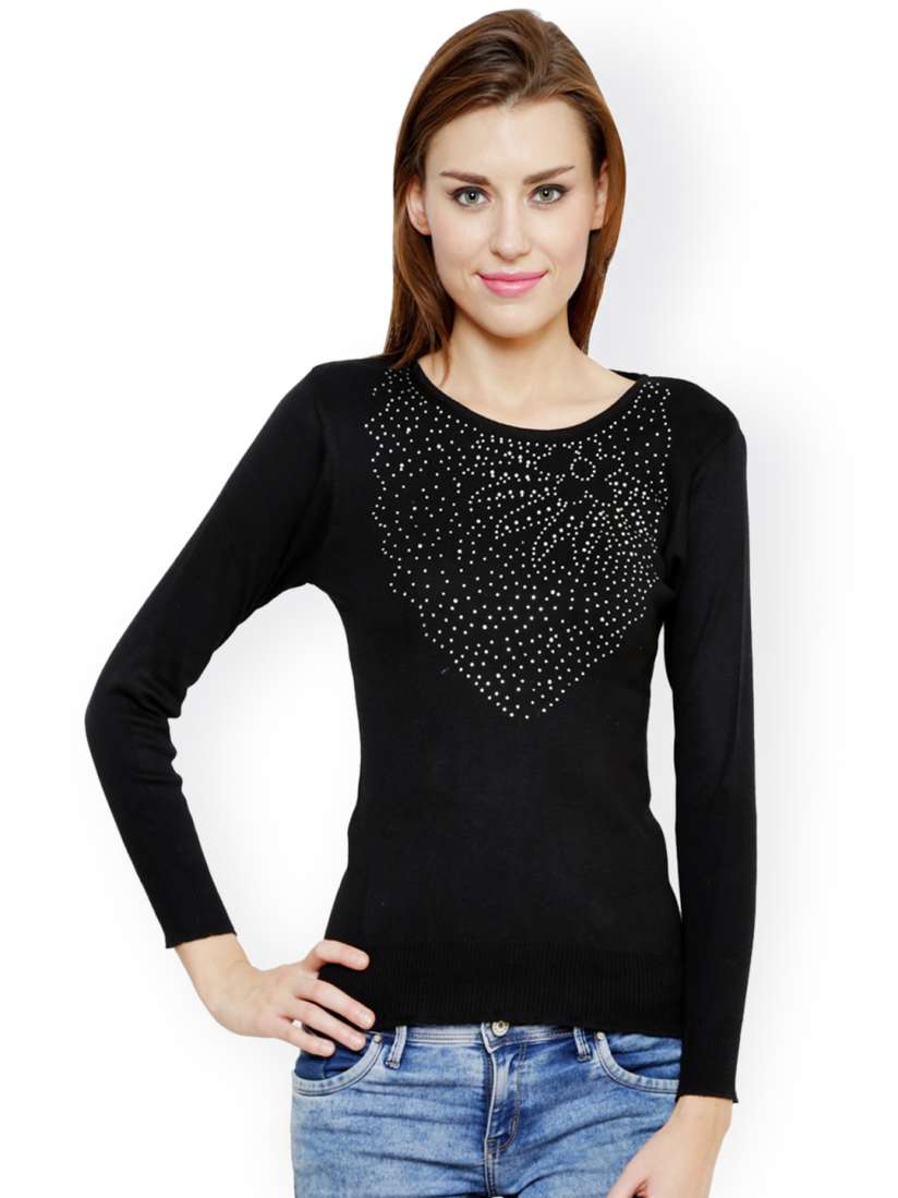 Buy Renka Black Embellished Sweater Sweaters for Women 1201965 Myntra