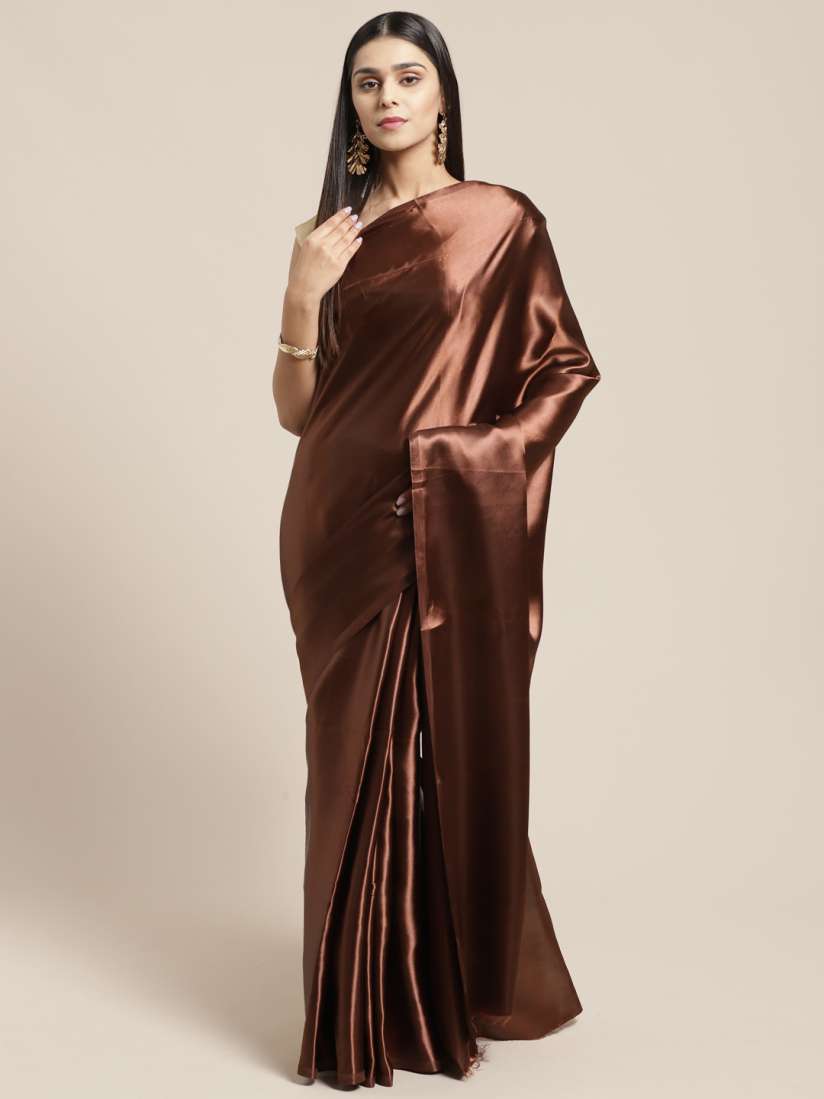 Buy SHAVYA Brown Solid Satin Saree Sarees for Women 12028746 Myntra