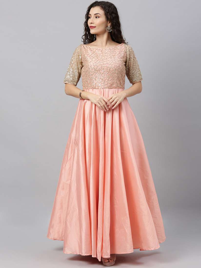 Peach embellished maxi dress discount