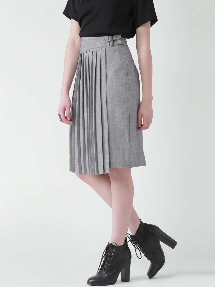 Buy FOREVER 21 Grey Melange Pleated Wrap Skirt Skirts for Women 1203091 Myntra