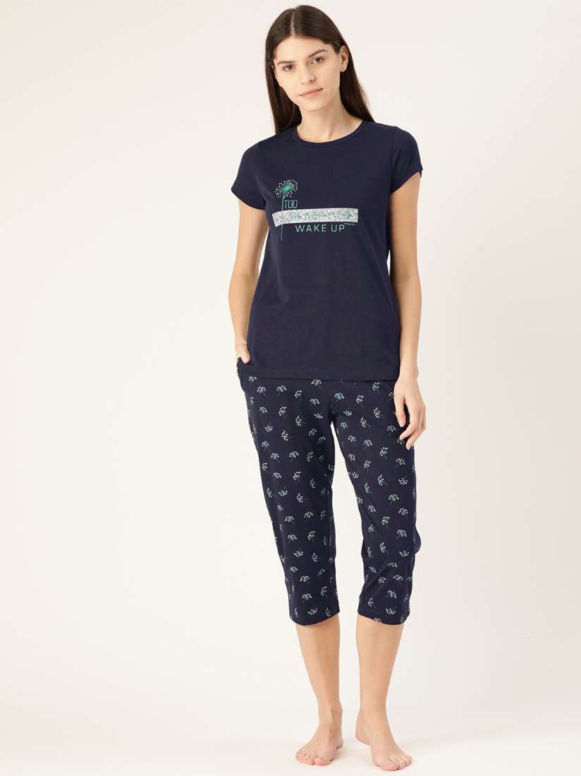 Buy MADAME M SECRET Women Navy Blue Green Printed Night suit Night suits for Women 12033180 Myntra
