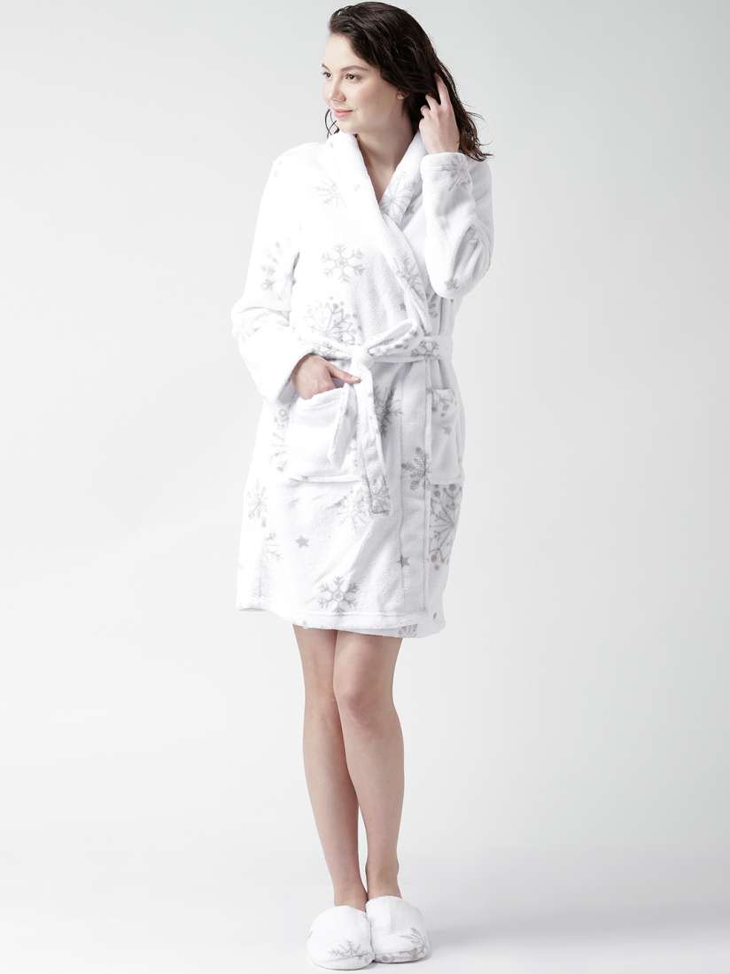 Buy FOREVER 21 White Printed Fleece Bathrobe with Slippers 179261 Bath Robe for Women 1203326 Myntra