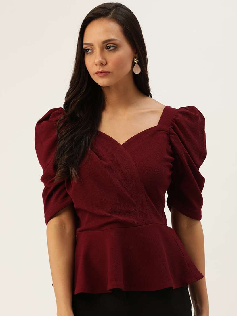Maroon peplum top discount