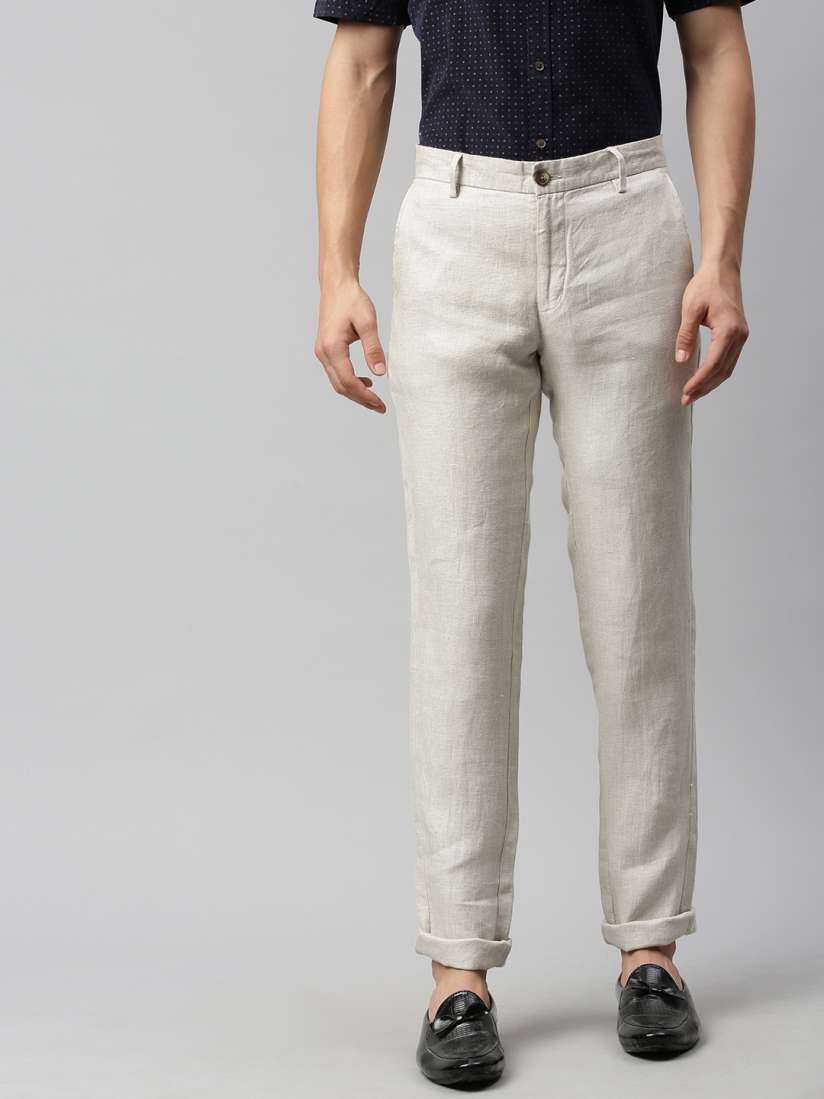 Buy Indian Terrain Men Off White Brooklyn Fit Solid Regular Linen Trousers Trousers for Men 12055022 Myntra