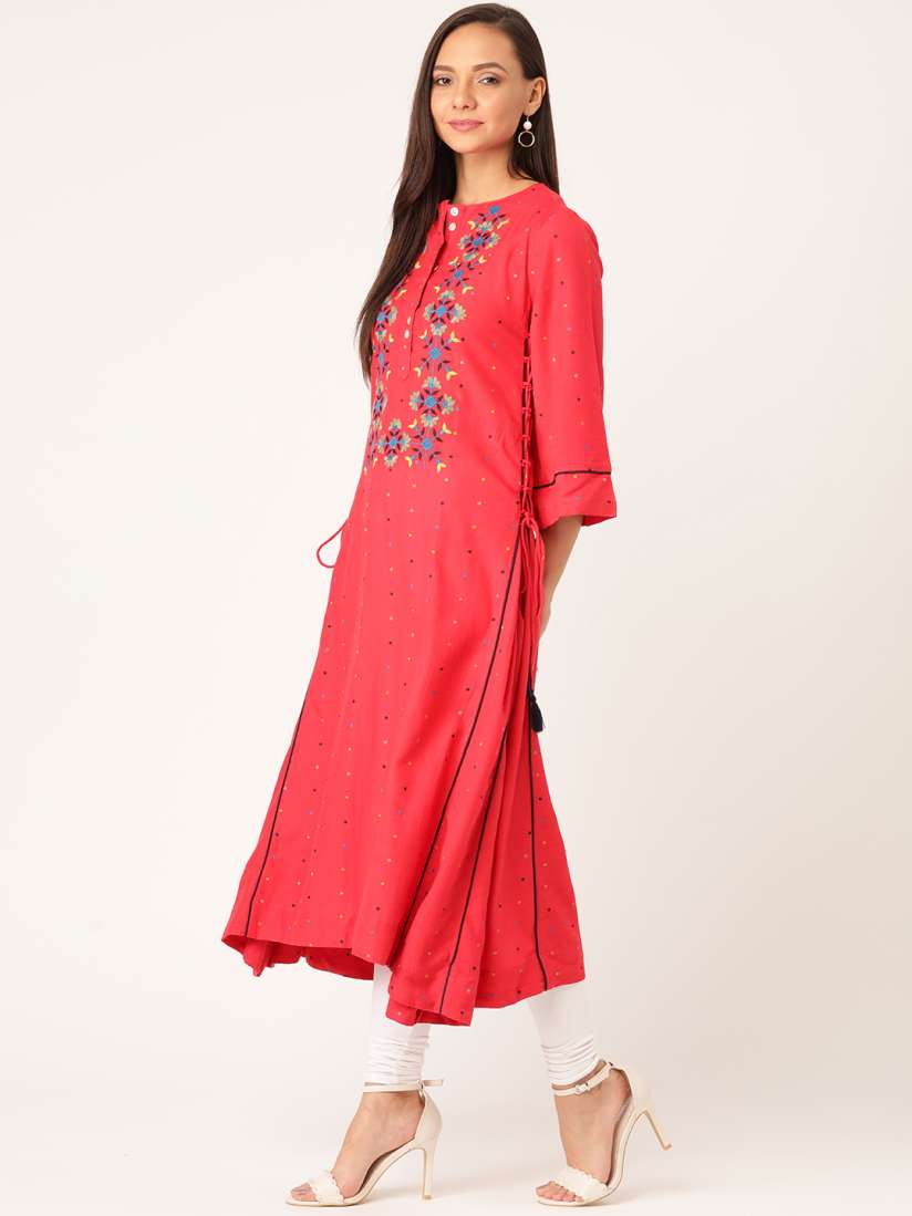 Buy Moda Rapido Women Coral Red Blue Asymmetric Printed A Line Kurta Kurtas for Women 12056022 Myntra