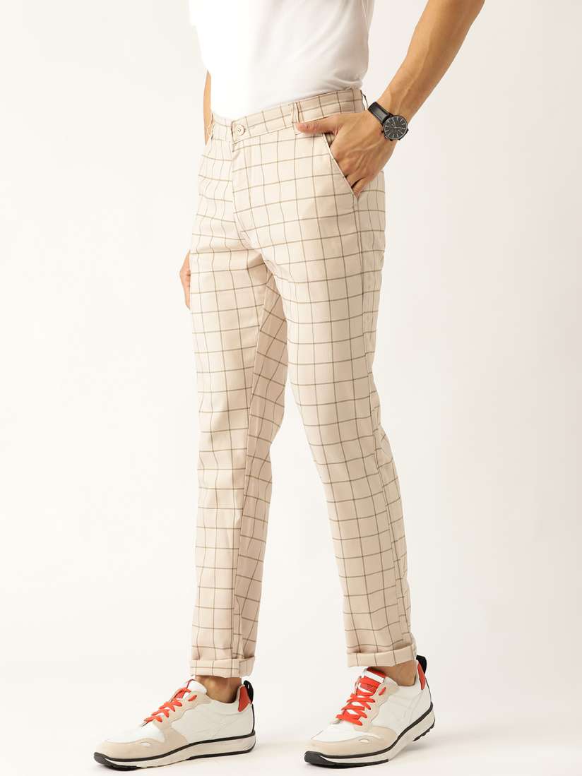 Cream checkered trousers on sale