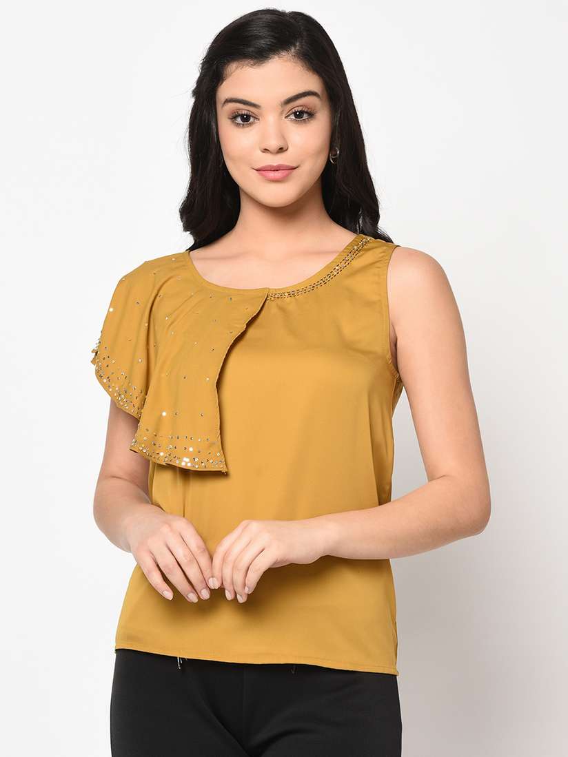 mustard ruffle top
