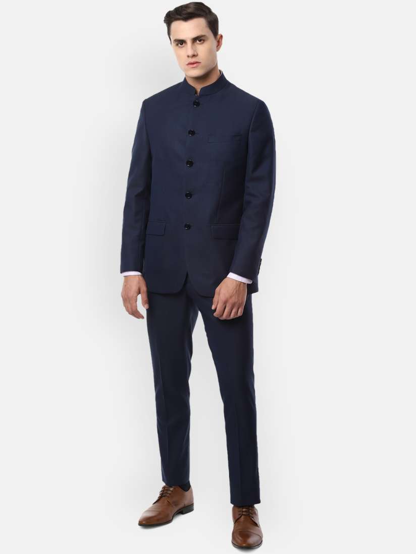 Buy Louis Philippe Men Navy Blue Self Design Bandhgala Formal Suit Suits for Men 12072234 Myntra