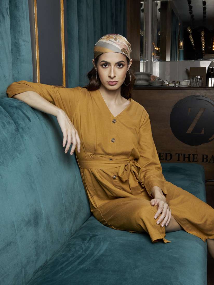 Buy Tokyo Talkies Women Mustard Yellow Solid A Line Dress Dresses for Women 12072496 Myntra