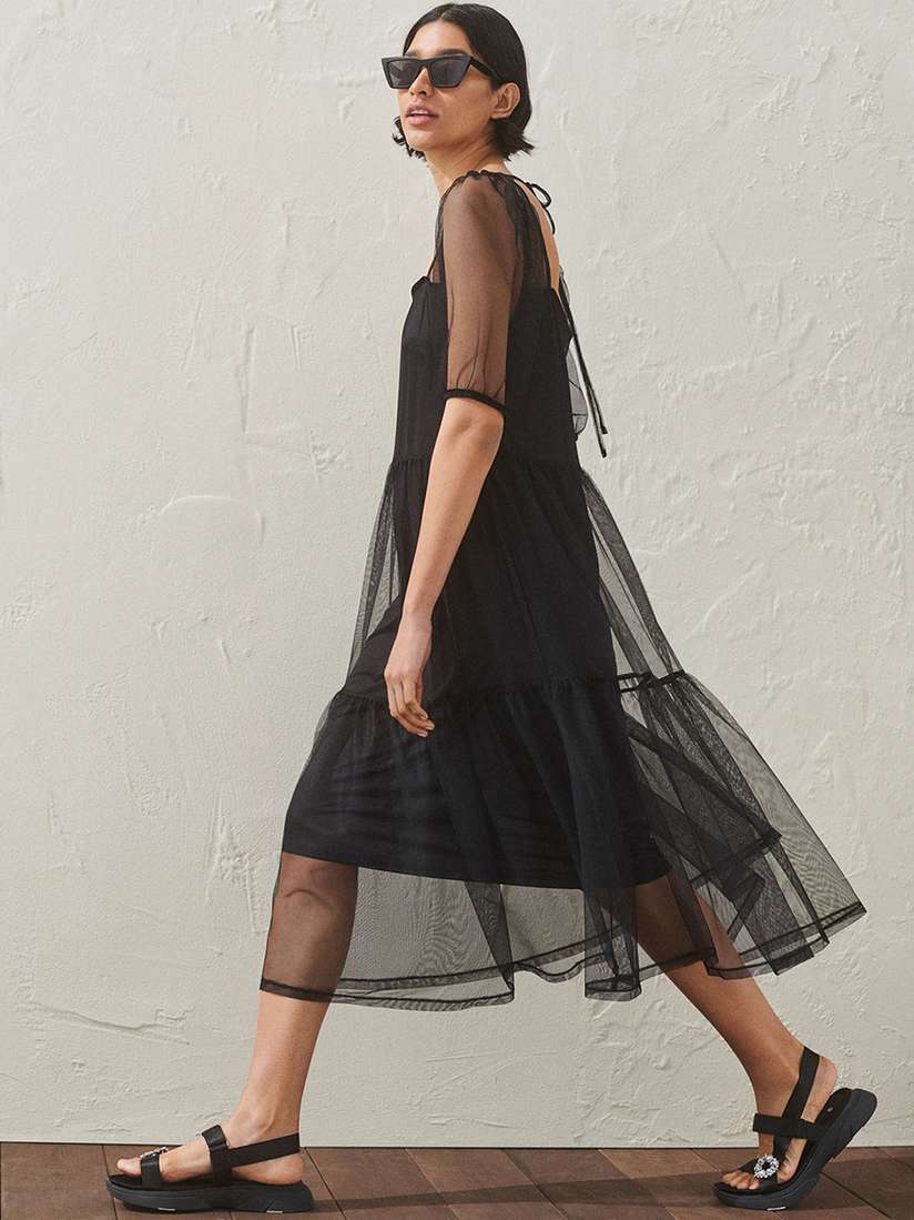 Buy H\u0026M Women Black Solid Puff-Sleeved Mesh Dress - Dresses for Women  12081452 | Myntra