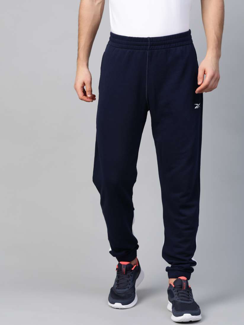 Buy Reebok Men Navy Solid Training Essentials Linear Logo French Terry Joggers Track Pants for Men 12083074 Myntra