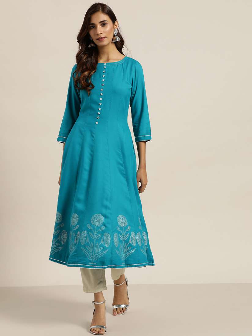 Buy Sangria Women Blue Printed Detail Anarkali Kurta Kurtas for Women 12104508 Myntra