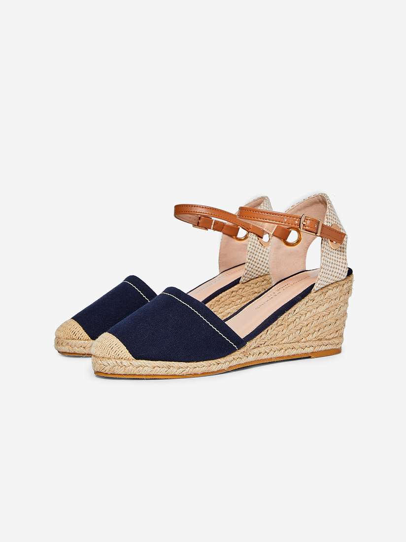 Wide Fit Navy And White Wedge Sandals DOROTHY PERKINS