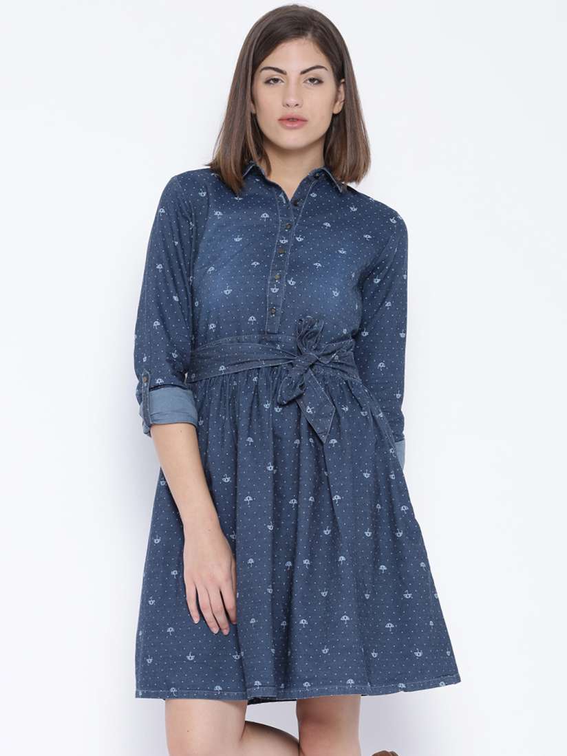 Tokyo talkies navy blue printed shirt dress top